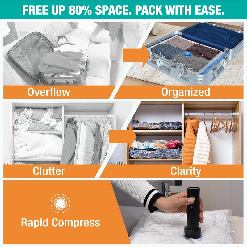 Roomimaster 25 Pack Travel Vacuum Storage Bags with Rechargeable Wireless Electric Pump, Travel Packing Bags for Luggage and Suitcase, Carry-on Size Compression Space Saver for Clothes and Clothing - Image 2